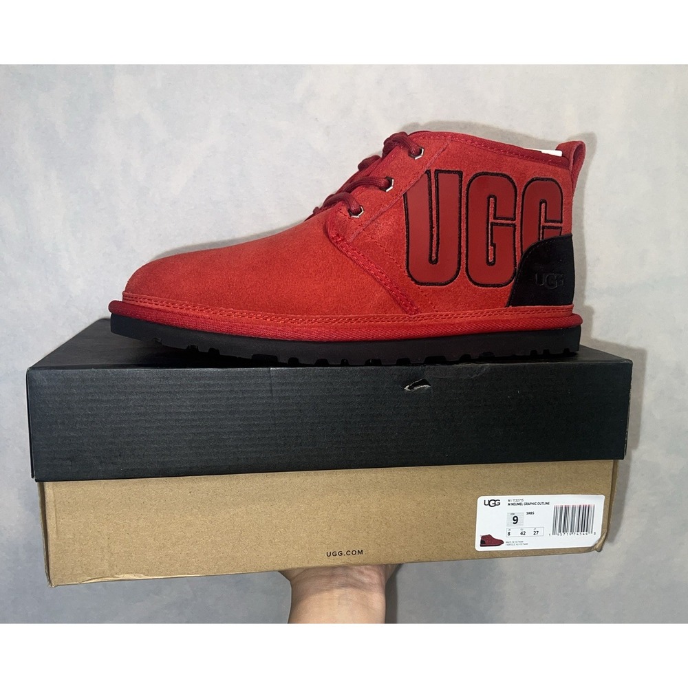 UGG Neumel Graphic Outline Ankle Chukka Suede Boots Red Black Men's Size 9‎